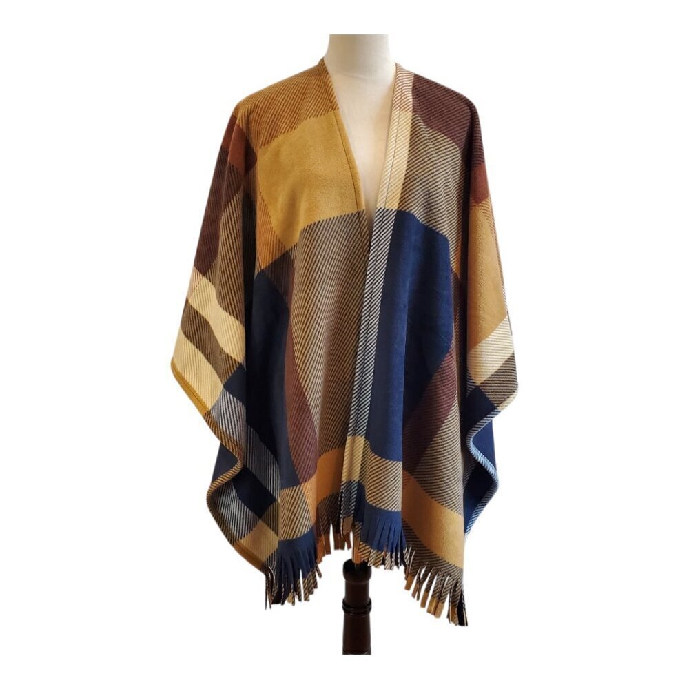 RACHEL RACHEL ROY Wrap Cape ONE SZ Fleece Soft Comfy Cozy Fringed Plaid Blanket